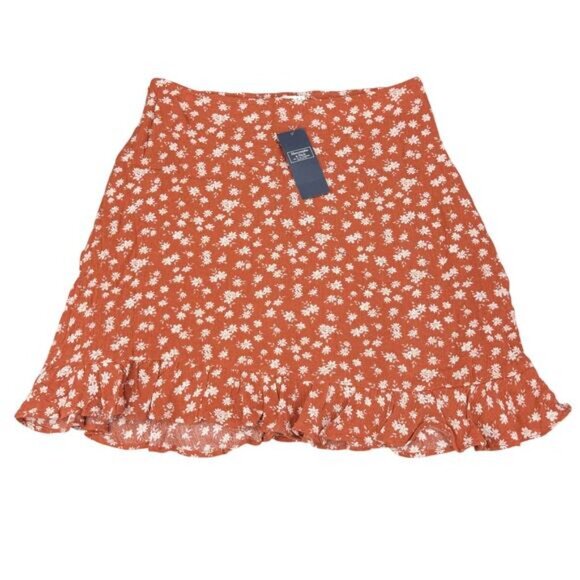 NWT ABERCROMBIE & FITCH Mini Skirt Size Small Rust Orange Floral Print - Picture 2 of 5